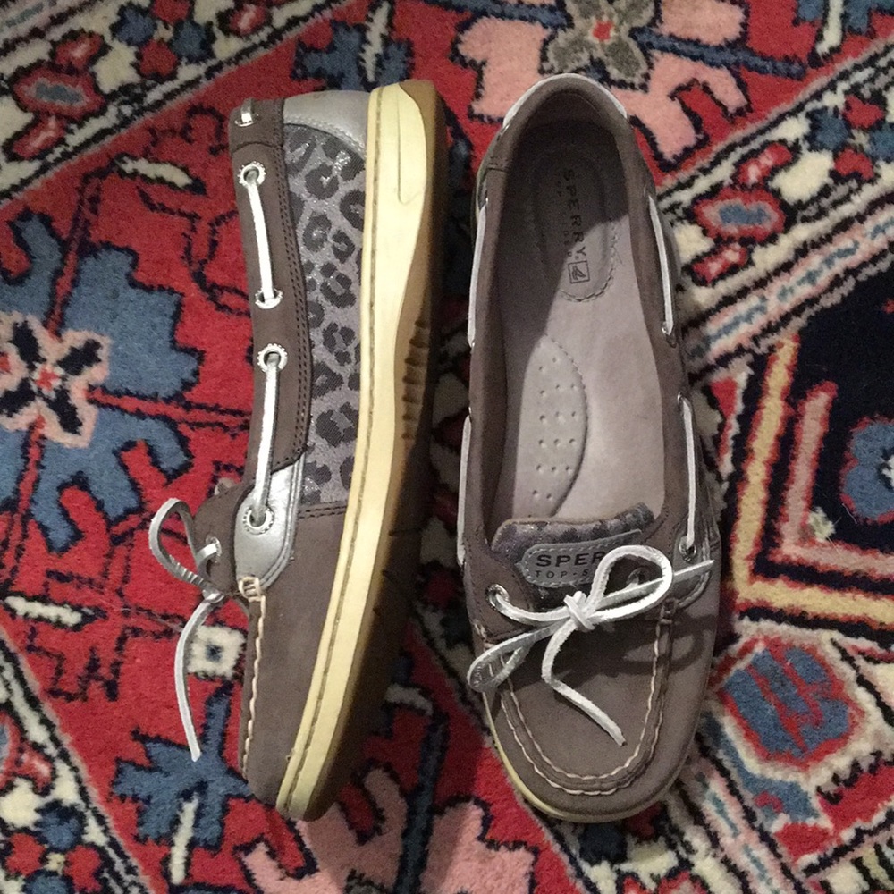 Silver/Grey/Cheetah Sperry topsiders - never worn!